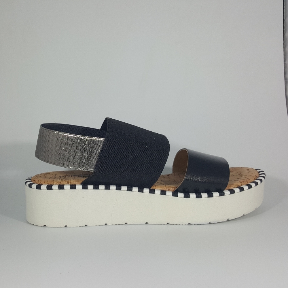 NR Rapisardi Black Two Band Wedge Sandal